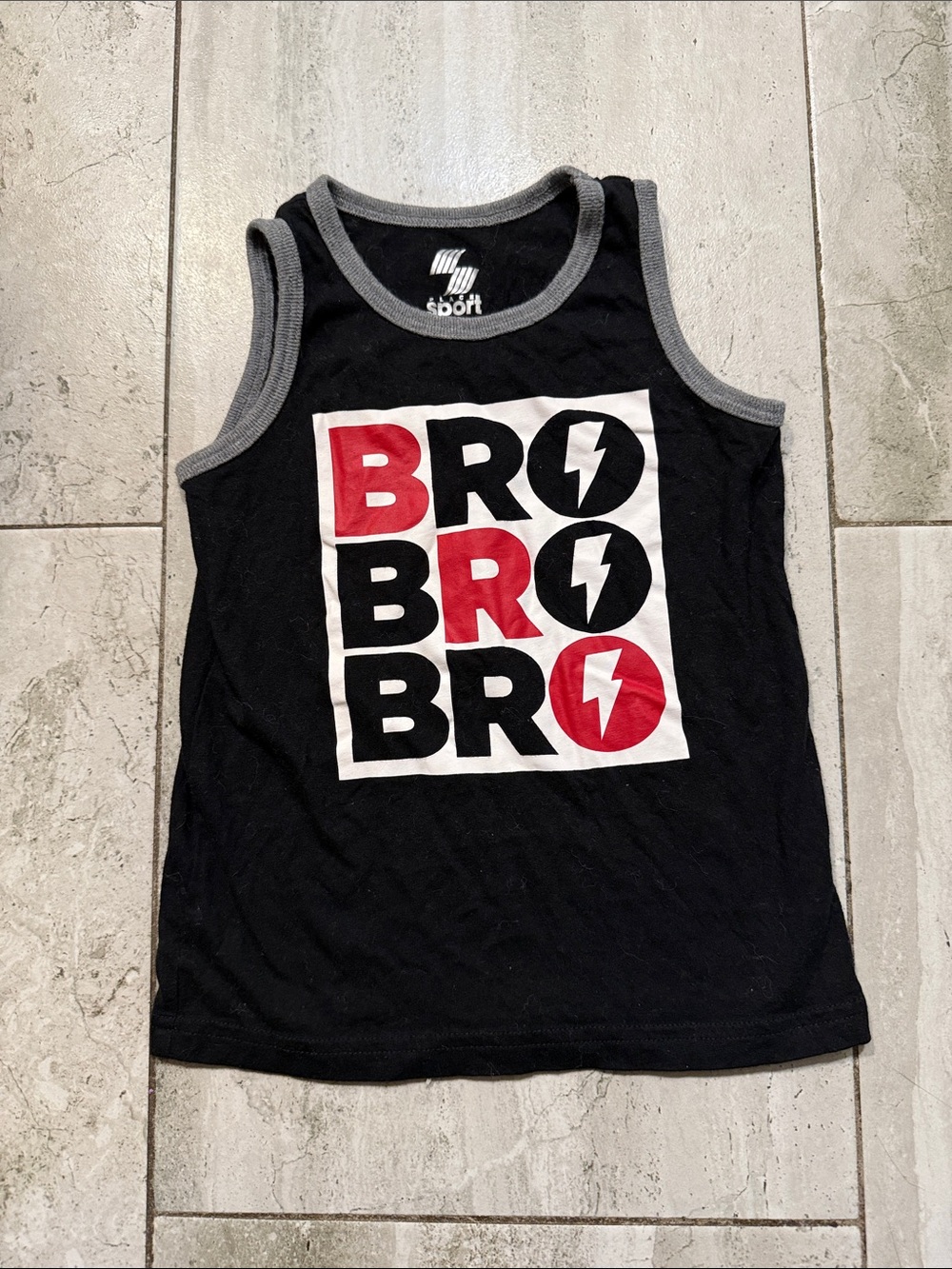 Sporto Black Tank Top with Red and White 'BRO' Graphic